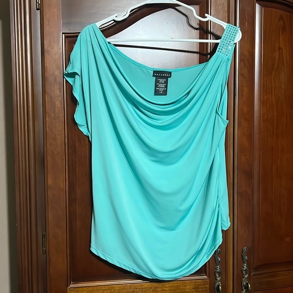 Metaphor Tops - METAPHOR teal cowl neck top Size L